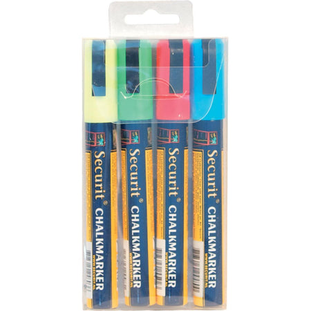 Securit -  krijtmarker medium, blister met 4 stuks in geassorteerde kleuren