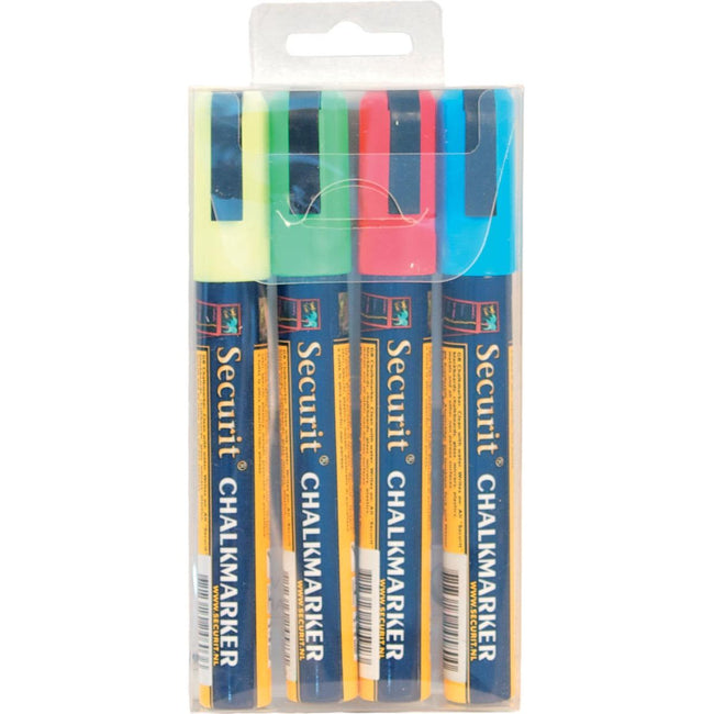 Securit -  krijtmarker medium, blister met 4 stuks in geassorteerde kleuren