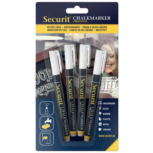 Securit -  krijtmarker small wit, blister met 4 stuks