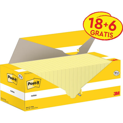 Post-it -  Notes, 100 vel, ft 76 x 76 mm, kanariegeel (canary yellow), 18 blokken + 6 GRATIS