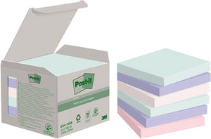 Post-it – Recycling-Notizen Nature, 100 Blatt, 76 x 76 mm, Packung mit 6 Blöcken, verschiedene Farben