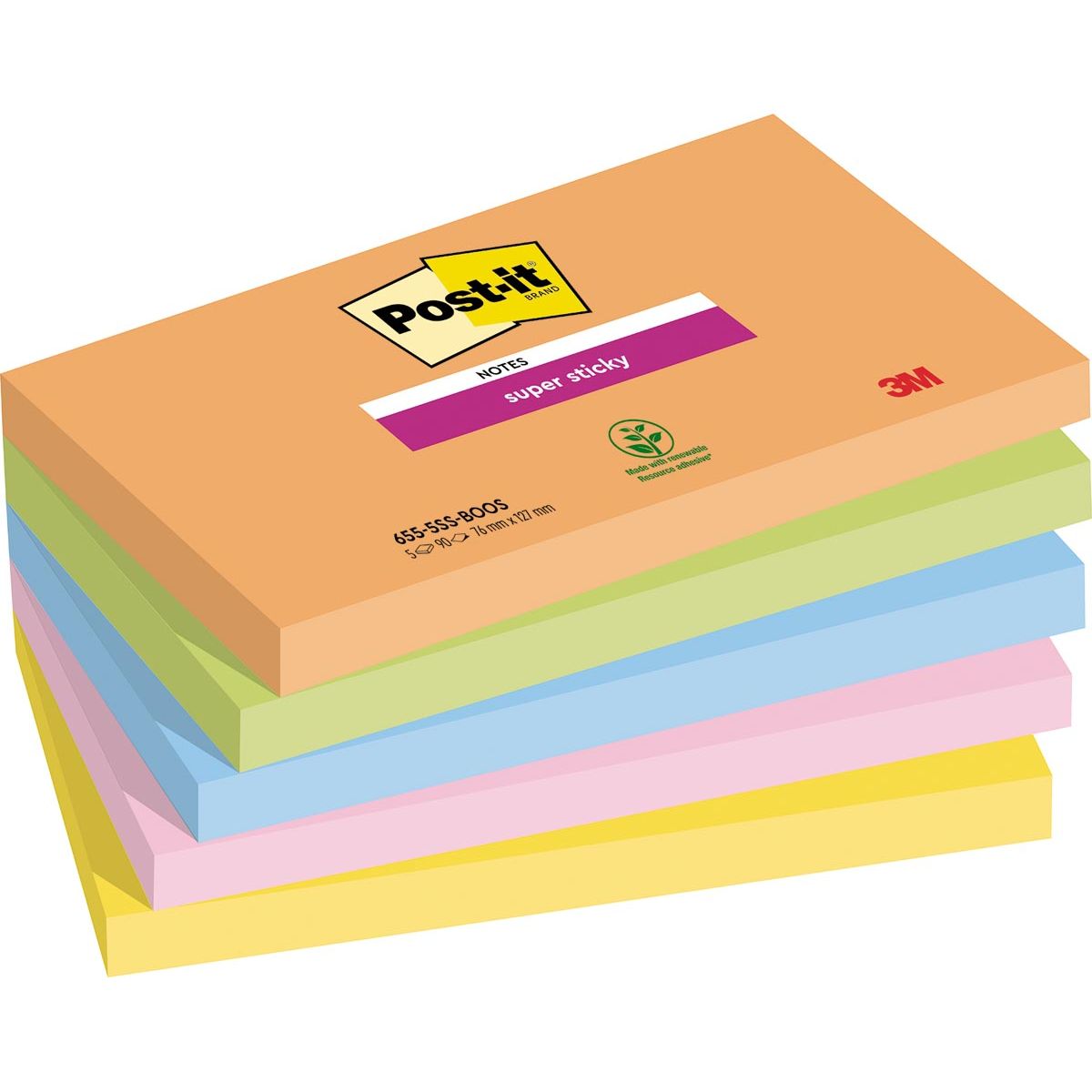 Post-it - Memopad 655 Super Sticky 76X127mm Boost 5 Stück