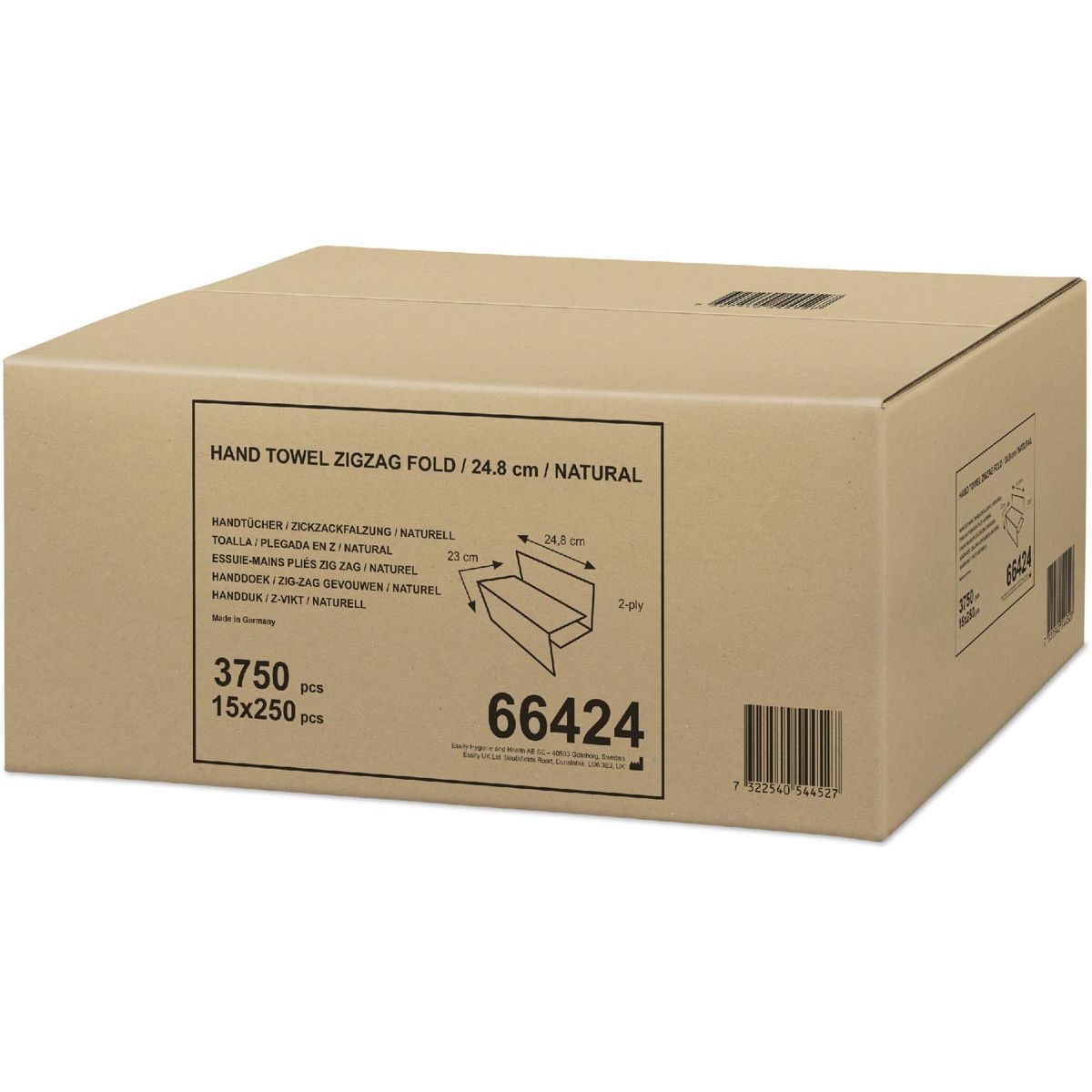 Klika - Toalla ZZ-fold Natural, 250 hojas, paquete de 15 piezas