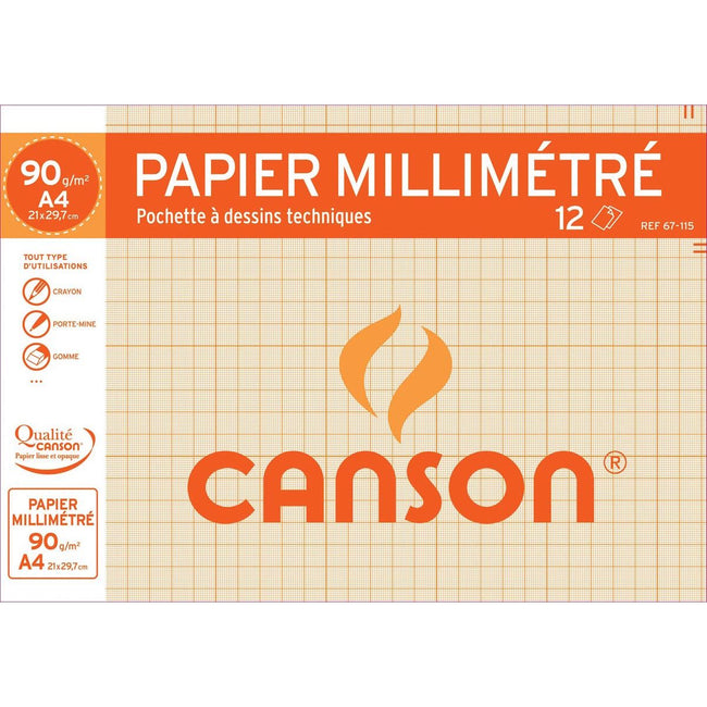 Canson - millimeterpapier, pak van 12 vel