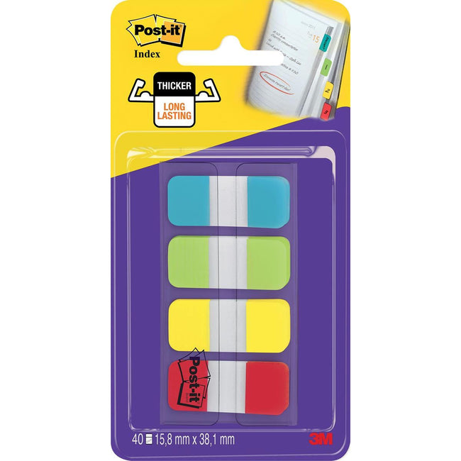 Post-it - index Strong, ft 15,8 x 38,1 mm, blister met 4 kleuren, 10 tabs per kleur