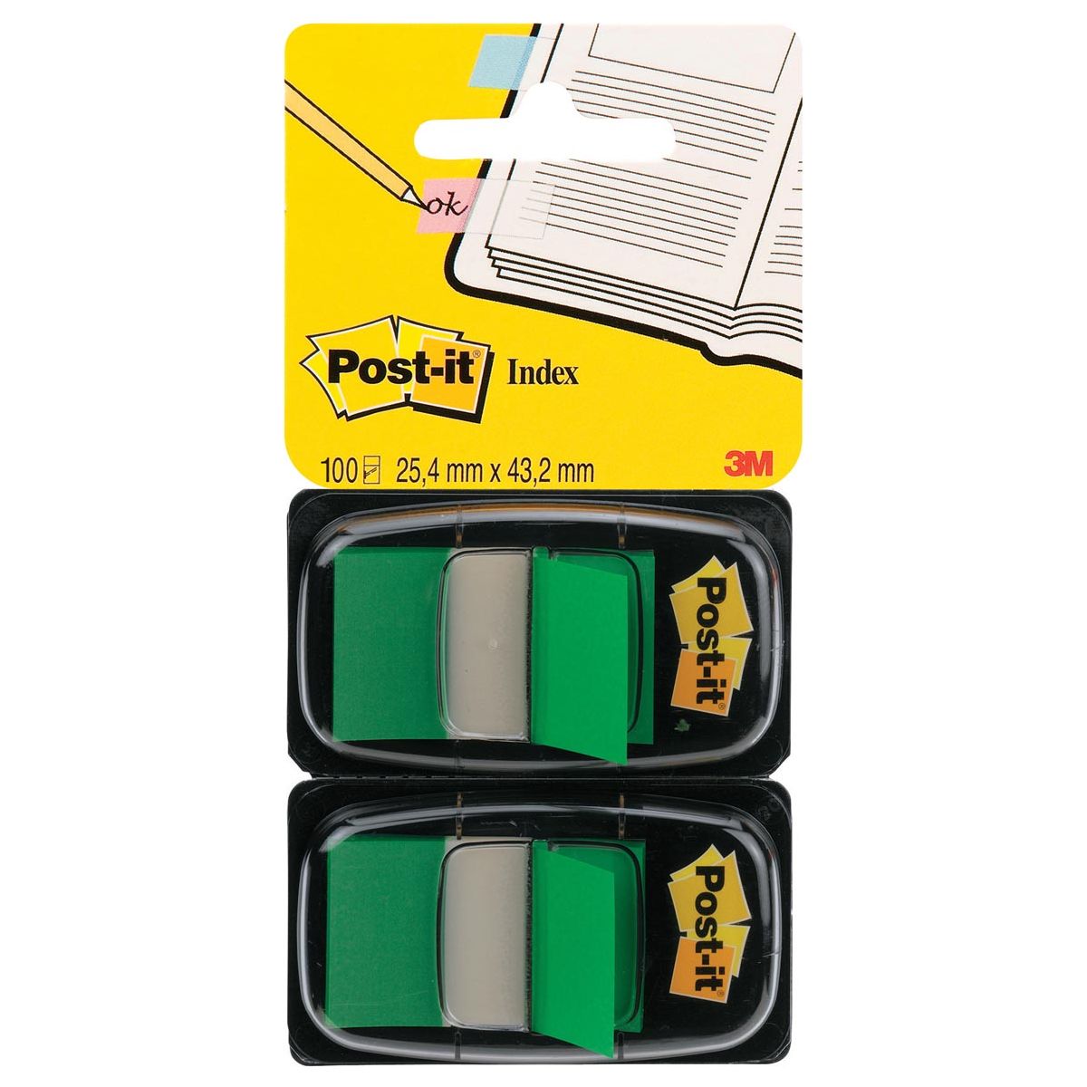 Post -it - Indexstandard, ft 24,4 x 43,2 mm, Halter mit 2 x 50 Registerkarten, grün