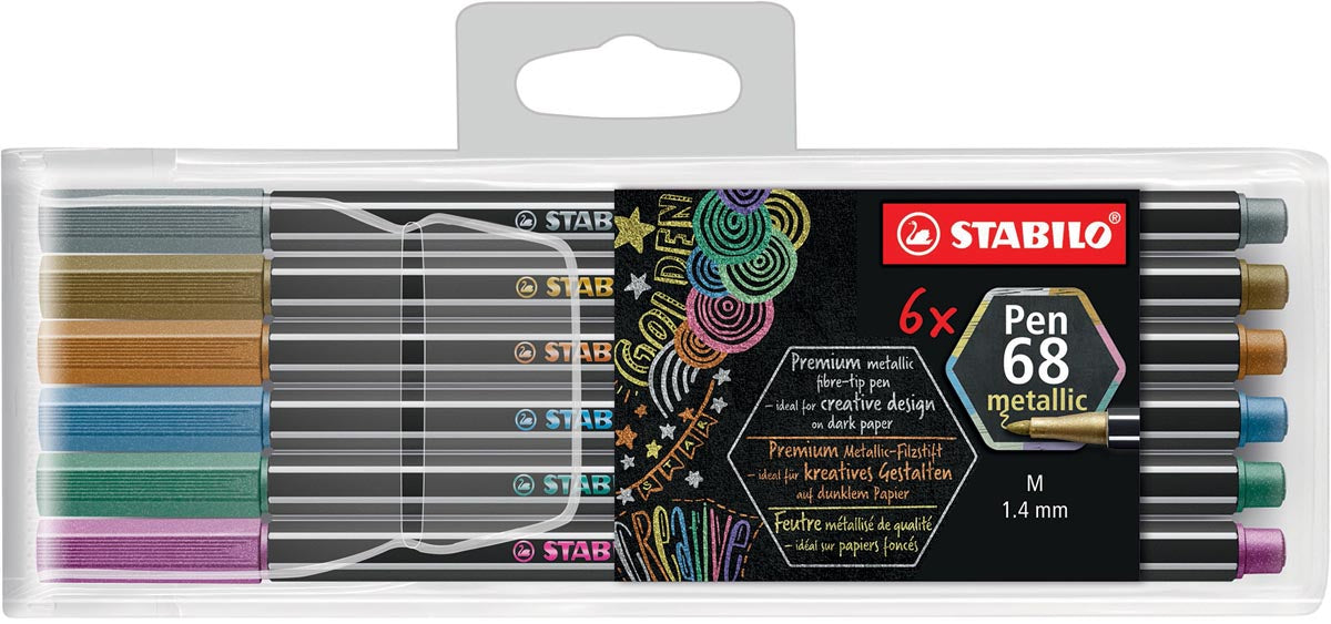 STABILO -  Pen 68 metallic viltstift, 6 kleuren, etui van 6 stuks