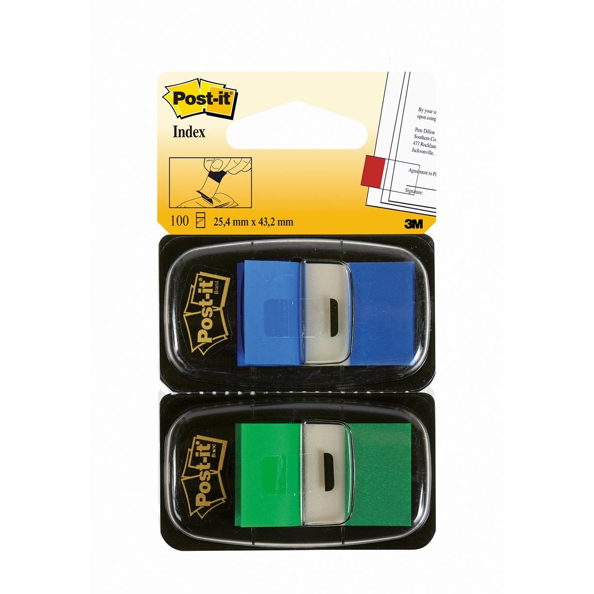 Post-it - Index Standard Duo Pack, 100 onglets, vert/bleu