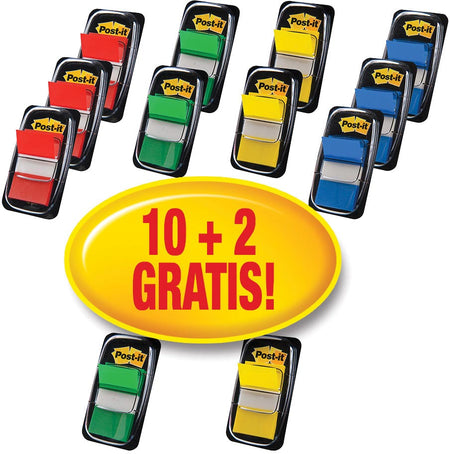Post-it - Index tabs 680 25.4x43.2mm 10+2 gratis assortiti 50 tabs per dispenser