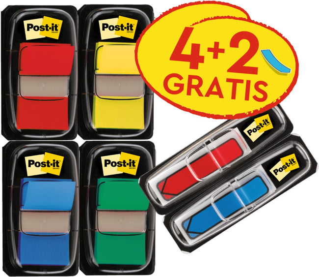 Post-it - index standaard, ft 25 mm x 43.2 mm, voordeelpack van 4 stuks + 2 x Index pijltjes