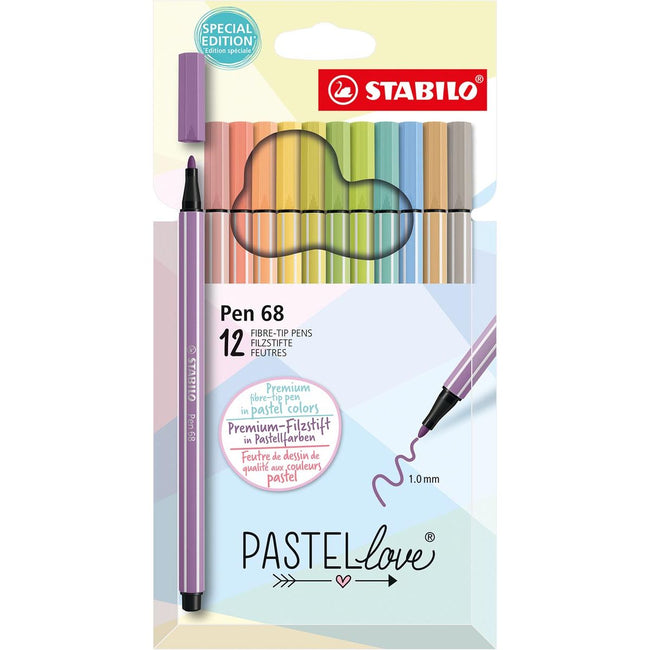 Stabilo - Pen 68 Felt -Tip stylo, pastel, sou de 12 pièces, assorti