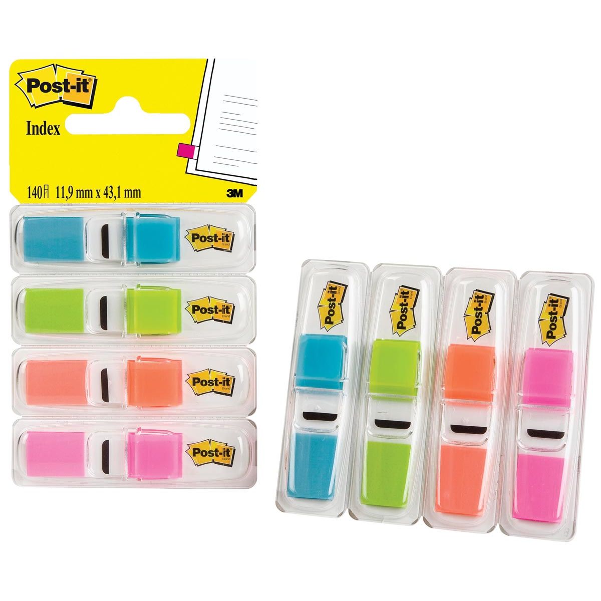 Post-it - Index Narrow, 4 x 35 onglets, turquoise, vert clair, orange et rose