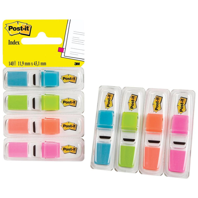 Post-it - Index Smal, 4 x 35 tabs, turkoois, lichtgroen, oranje en roze