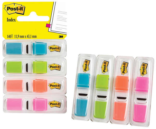 Post-it - Index Smal, 4 x 35 tabs, turkoois, lichtgroen, oranje en roze