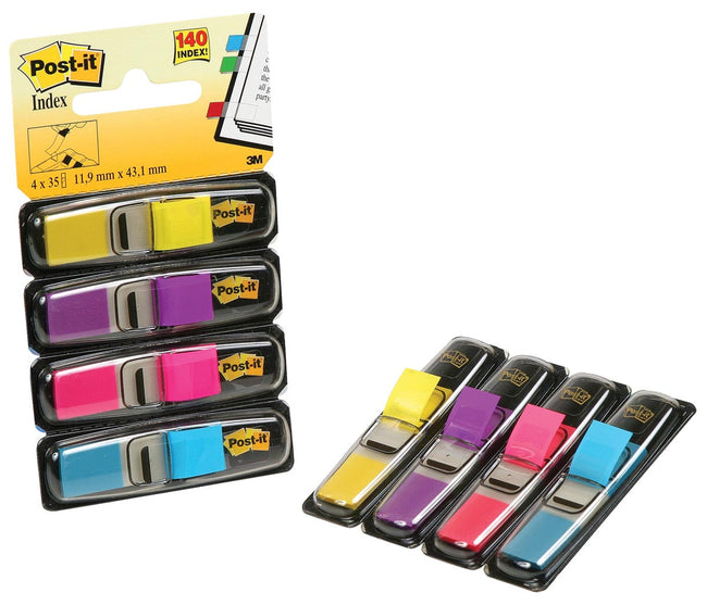 Post-it - Index Smal, 4 x 35 tabs, geel, paars, roze en helderblauw