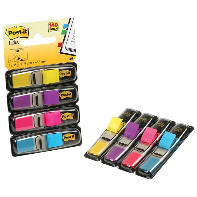 Post-it index -  Index Smal, 4 x 35 tabs, geel, paars, roze en helderblauw