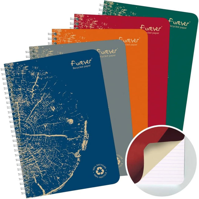 Clairefontaine -  FOREVER spiraalschrift, gerecycleerd, A5, 90g, 120 bladzijden, gelijnd, assorti