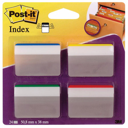 Post-it - Index Strong, pies 50,8 x 38 mm, para archivos colgantes, juego de 24 pestañas, 4 colores, 6 pestañas por color
