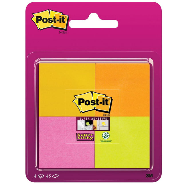 Post-it - Memo pad 6910 Super Sticky 51x51mm assorted 4 pieces
