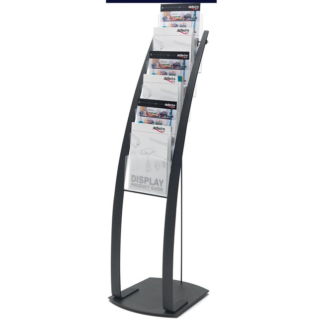 Deflecto - Brochure holder on L-base with 6 compartments, ft A4, black