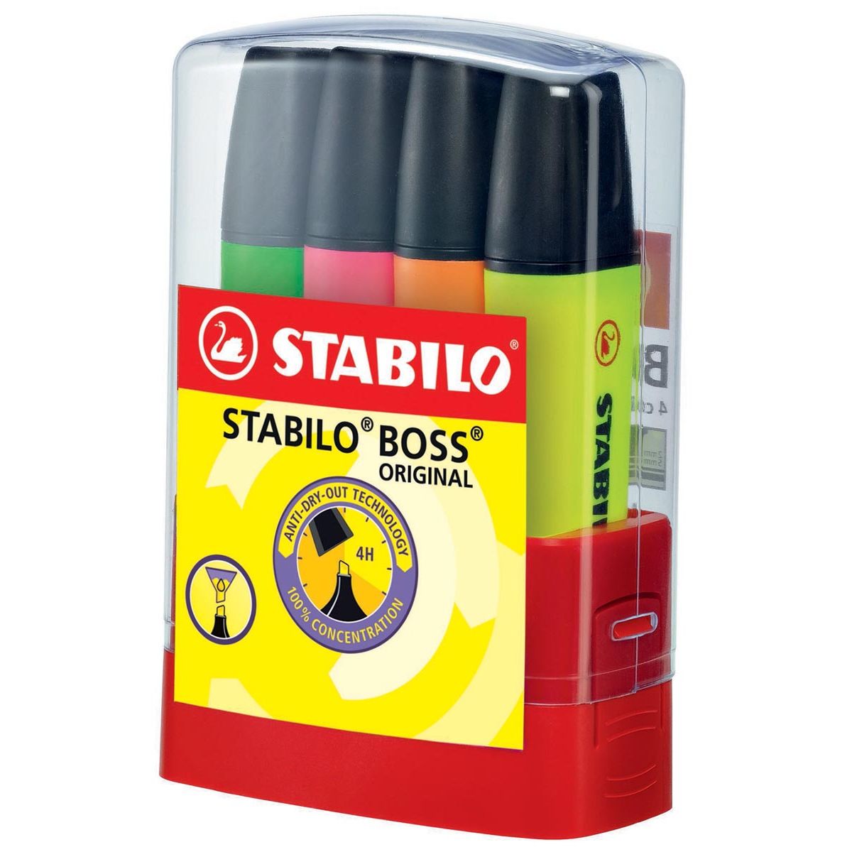 STABILO -  BOSS ORIGINAL markeerstift, Desk set Parade van 4 stuks in geassorteerde kleuren