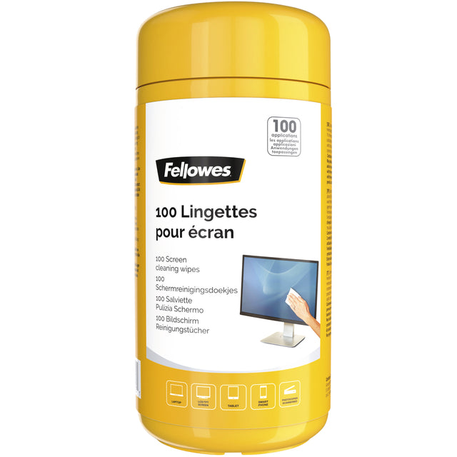 Fellowes - Toallitas limpiadoras dispensador de pantalla 100uds