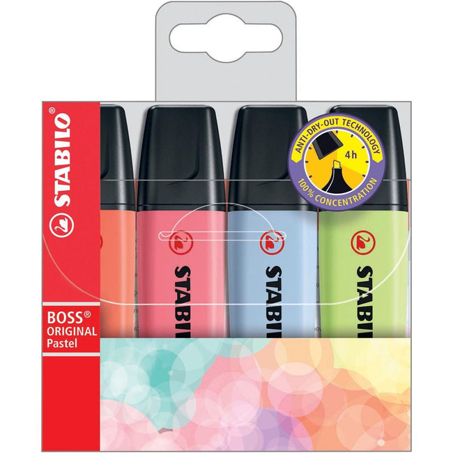 STABILO - BOSS ORIGINAL tel markeerstift, etui van 4 stuks in geassorteerde kleuren