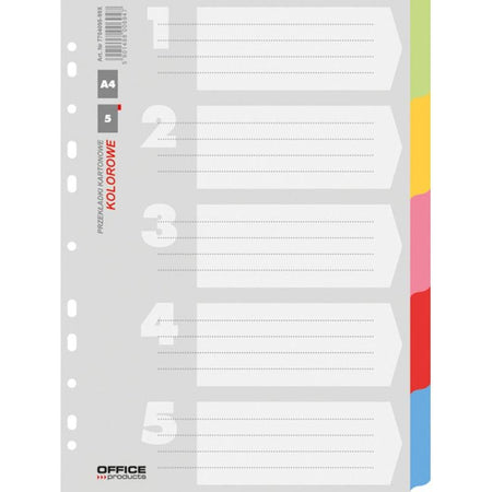 OFFICE products -   tabbladen, A4, karton, 11-gaatsperforatie, geassorteerde kleuren, 5 tabs