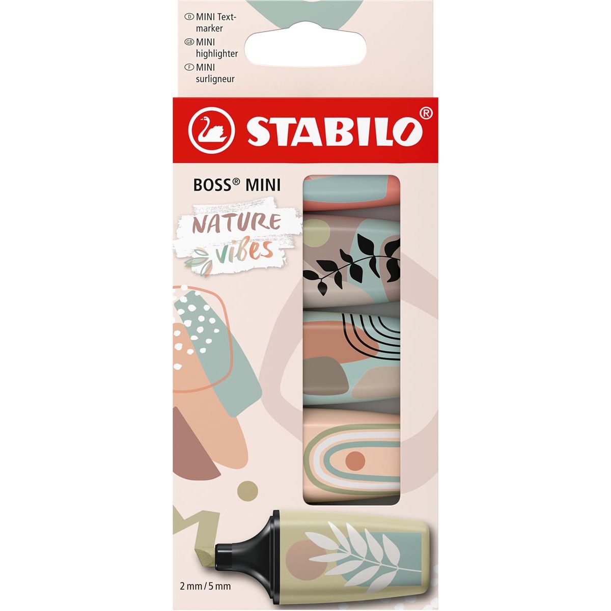 STABILO - BOSS MINI evidenziatore naturevibes, colori assortiti, blister da 5 pezzi