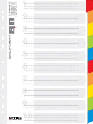 OFFICE products -   tabbladen, A4, karton, 11-gaatsperforatie, geassorteerde kleuren, 10 tabs
