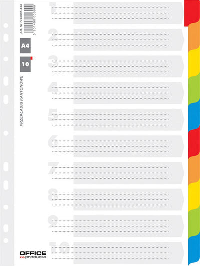 OFFICE products -   tabbladen, A4, karton, 11-gaatsperforatie, geassorteerde kleuren, 10 tabs