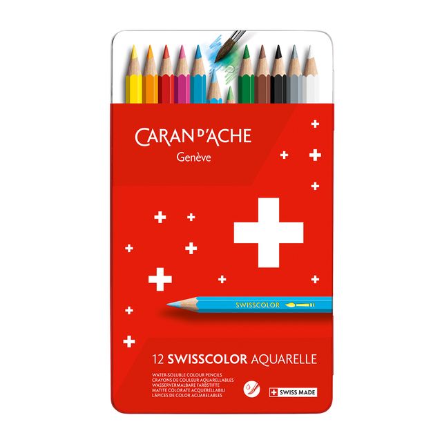 Caran d'ache - Matite colorate Swisscolor acquerello 12 pezzi assortiti