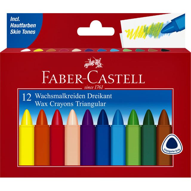 Faber Castell - Waskrijt Faber-Castell driehoekig set à 12 stuks assorti | 10 stuks