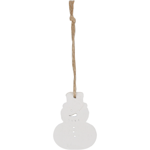 Klika - Pendant | Bois | avec cordon 5x5,2 cm | Bonhomme de neige | Blanc | 24 pièces