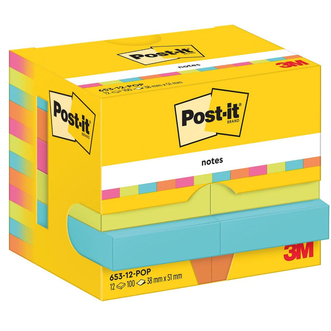 Post-it - Poptimistic, 100 feuilles, pi 38 x 51 mm, paquet de 12 blocs
