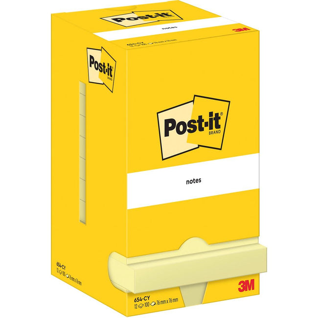 Post-it -   Notes, 100 vel, ft 76 x 76 mm, geel, pak van 12 blokken