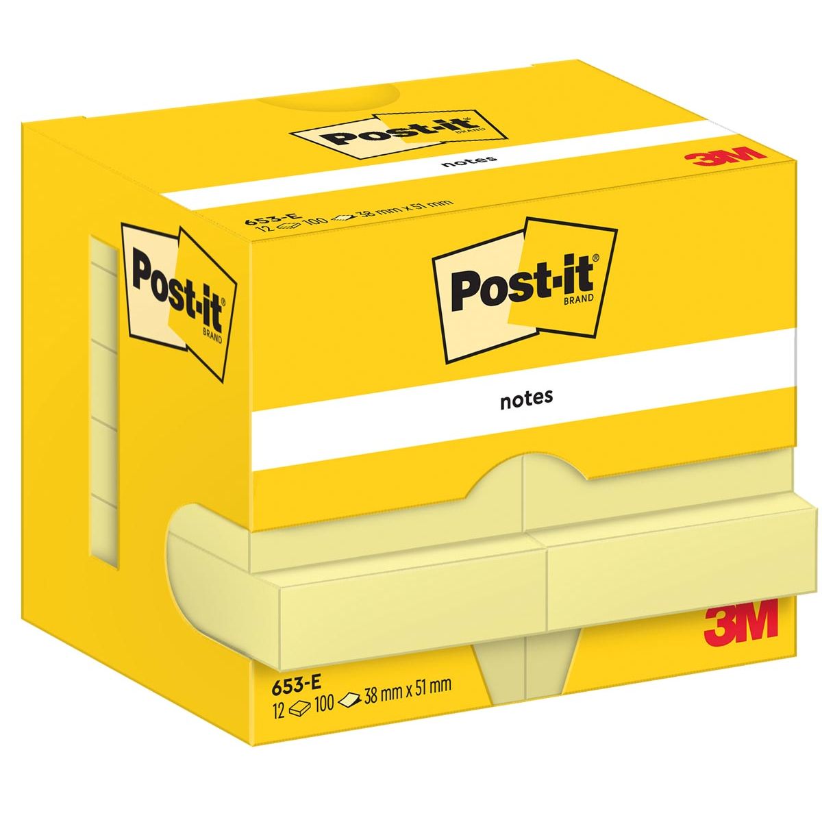 Post-it notes - , 100 sheets, ft 38 x 51 mm, yellow, pack of 12 pads