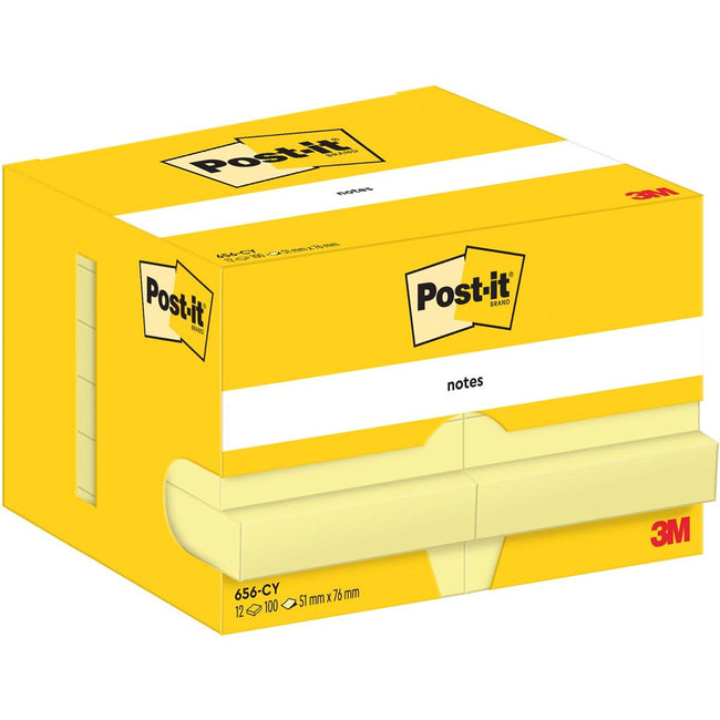Post-it -   Notes, 100 vel, ft 51 x 76 mm, geel, pak van 12 blokken