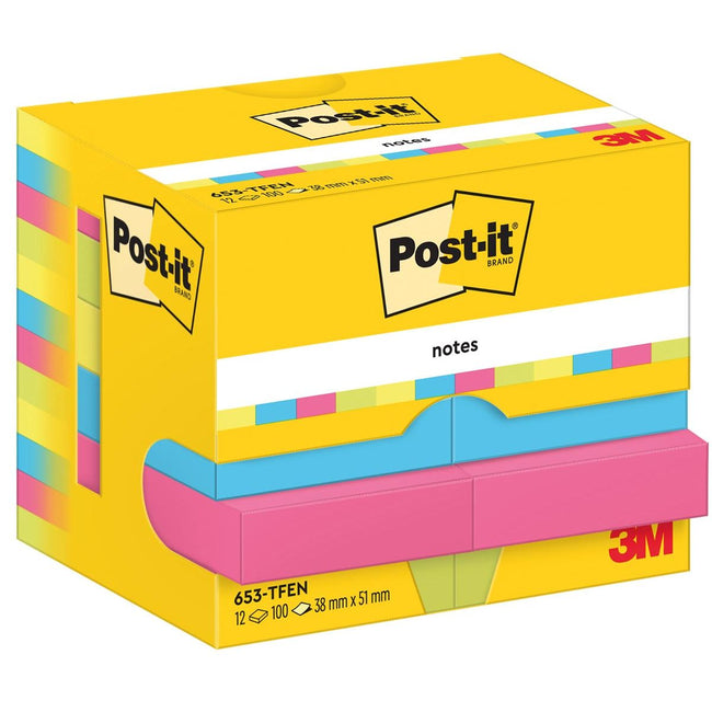 Post-it - Bloc mémo 653 38x51mm fluo couleurs assorties 12 pièces
