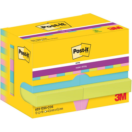 Post-it - Memopad 622 Super Sticky 47,6x47,6mm Cosmic 12 pièces