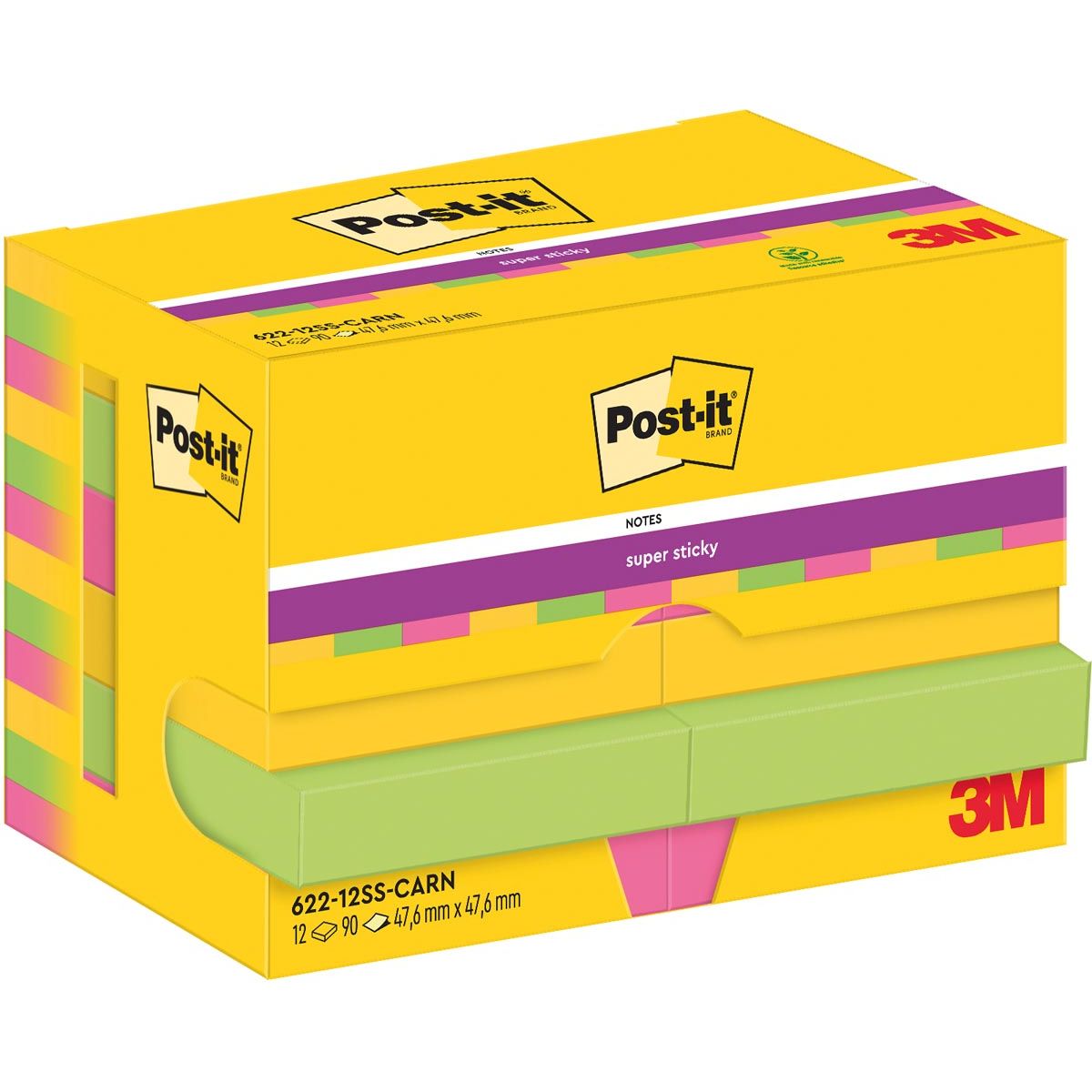 Post-it Super Sticky - Blocco note 622 Super Sticky 47.6x47.6mm Carnevale 12 pezzi