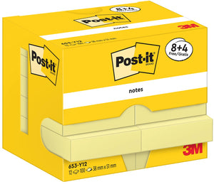 Post-it notes - , 100 sheets, ft 38 x 51 mm, yellow, 8 + 4 FREE