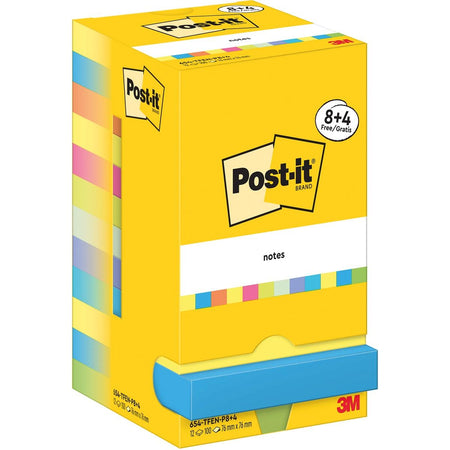 Post-it - Energetic, 100 fogli, ft 76 x 76 mm, 8+4 GRATIS