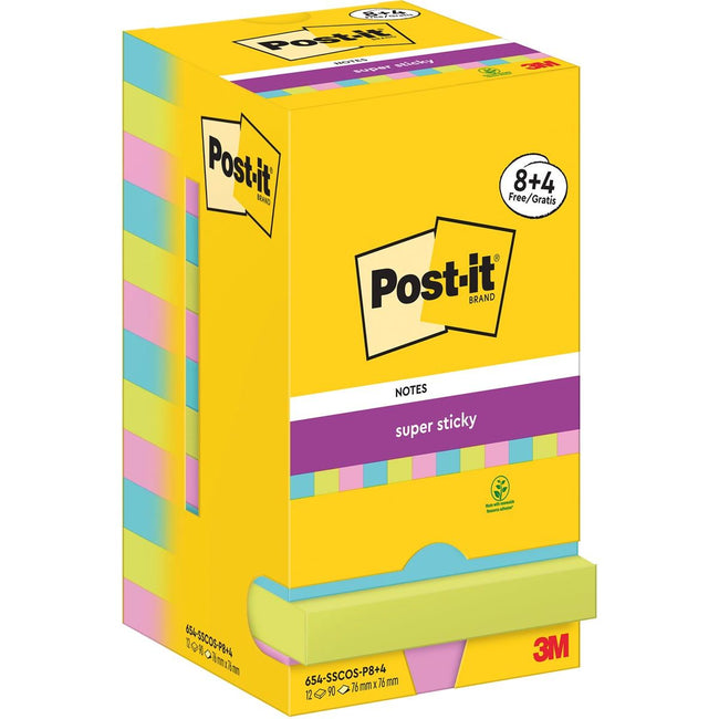 Post-it Super Sticky - Notes Cosmic, 90 fogli, ft 76 x 76 mm, 8+4 GRATIS