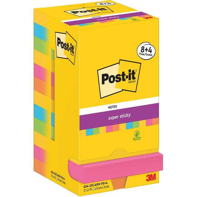 Post-it - Super Sticky Notes Carnevale, 90 fogli, ft 76 x 76 mm, 8 + 4 GRATIS