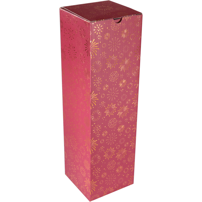 Klika - Flesdoos | Vuurwerk | karton + PE | 1 fles | 95x95x330mm | Kerstmis | rood/goud | 10 stuks