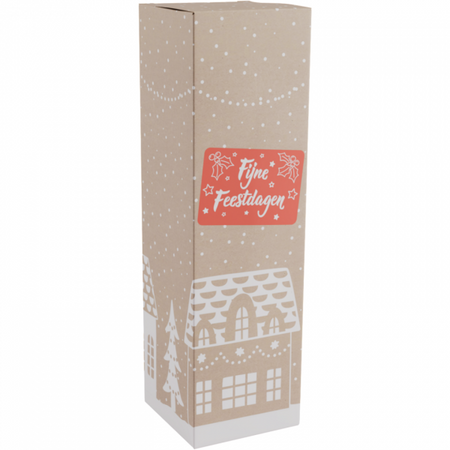 Wijnflesdoos 1 fles 95x95x330mm HUISJES 10 stuks