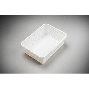 Plastique à cuisson Rectangulaire - Kilobak PS blanc avec couvercle 750cc 25 pièces