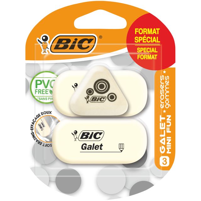 BIC - Eraser Galet PVC free soft pencil white blister of 3 pieces