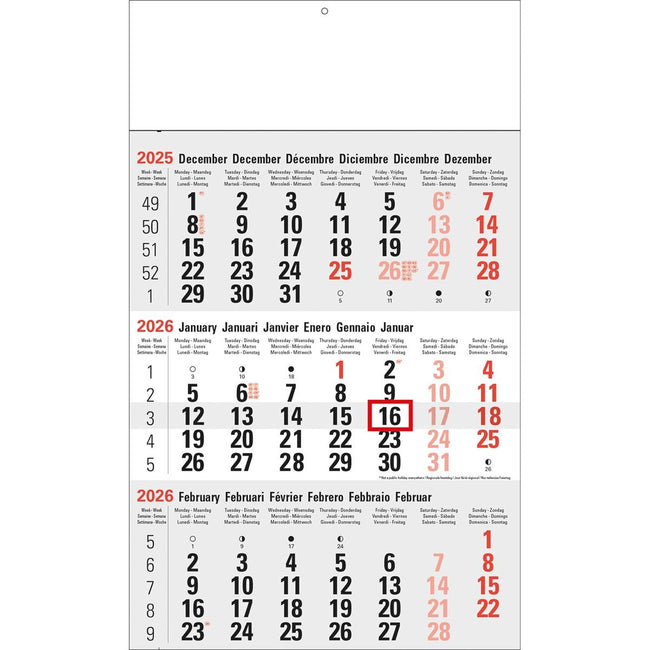 Boîte blanche - Calendrier 3 mois Classic gris, 2026